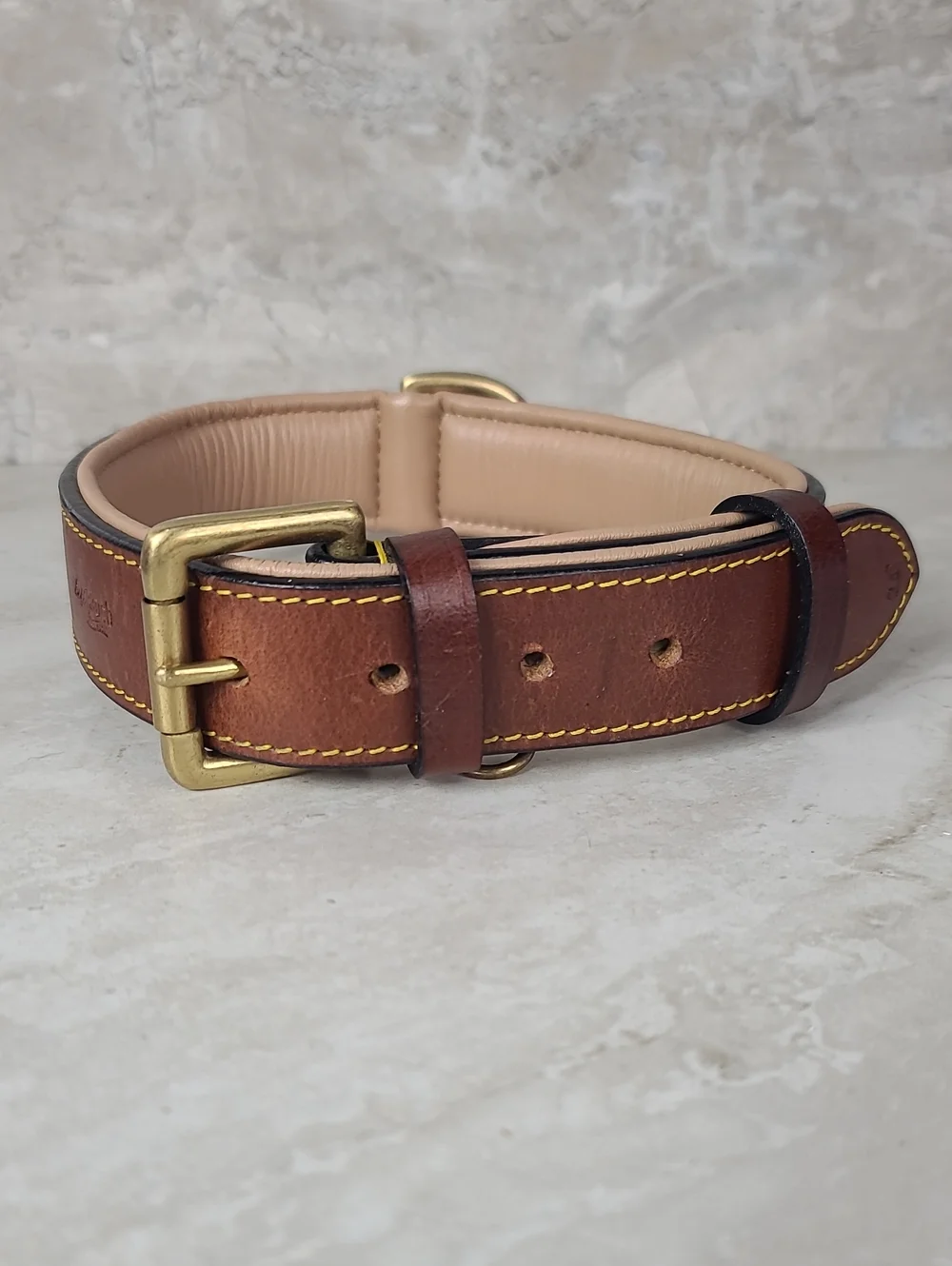 Soft Touch Collars Two-Tone Brown Leather Belt-Style Dog Collar Brass Buckle 24